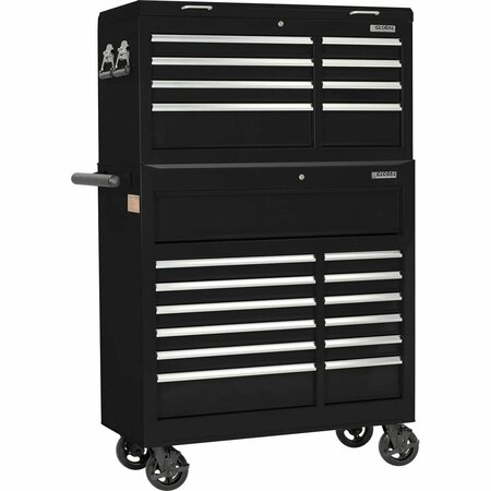 GLOBAL INDUSTRIAL 42-3/8in x 18in x 60-7/8in 21 Drawer Black Roller Tool Cabinet & Chest Combo 410207